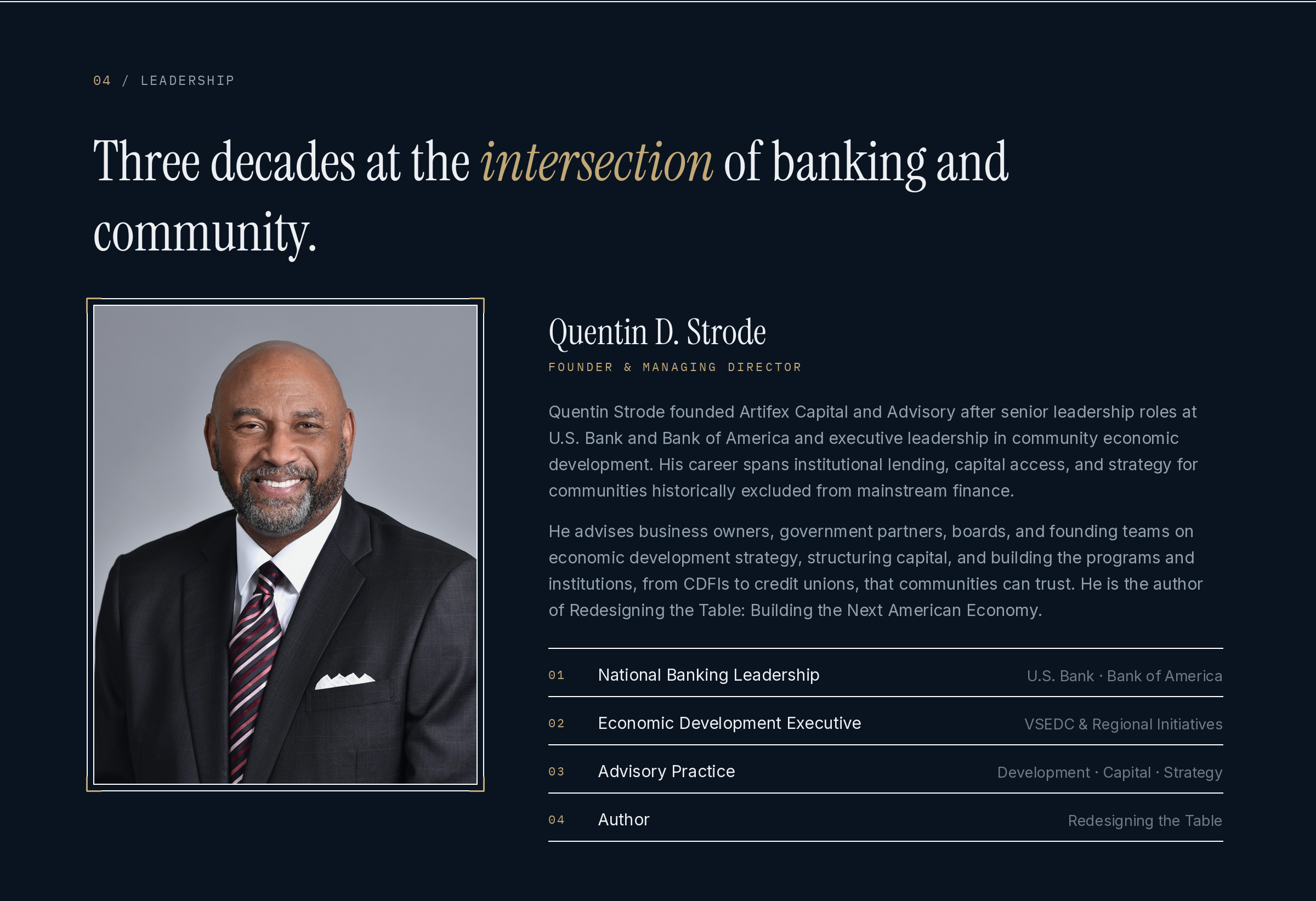 Quentin D. Strode, Founder & Managing Director of Artifex Capital & Advisory